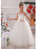 Ivory Lace Glittering Tulle Floor Length Flower Girl Dress Christmas Dress